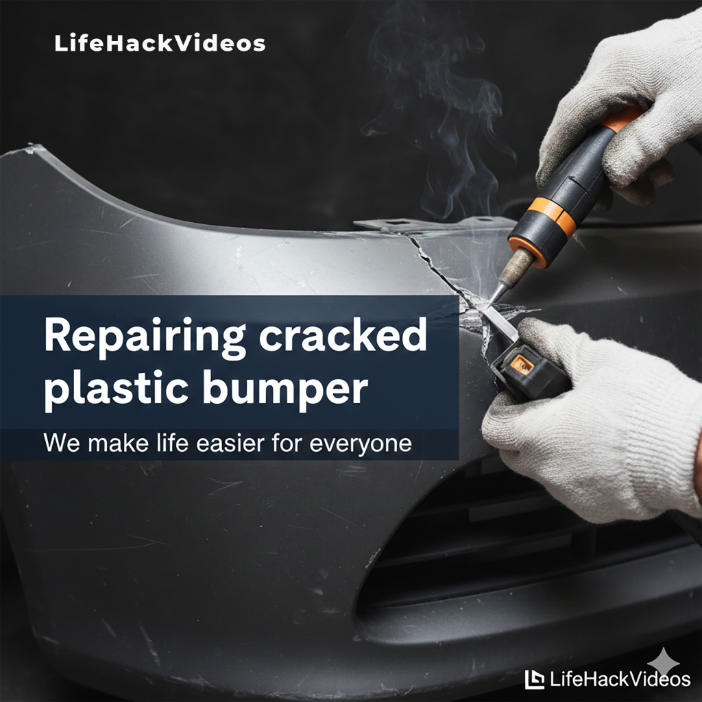 Someone repairing cracked car plastic bumper - LHV